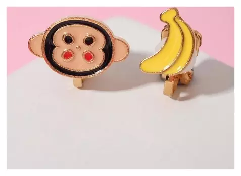 Клипсы детские "Выбражулька" обезьянка с бананами, цветные в золоте