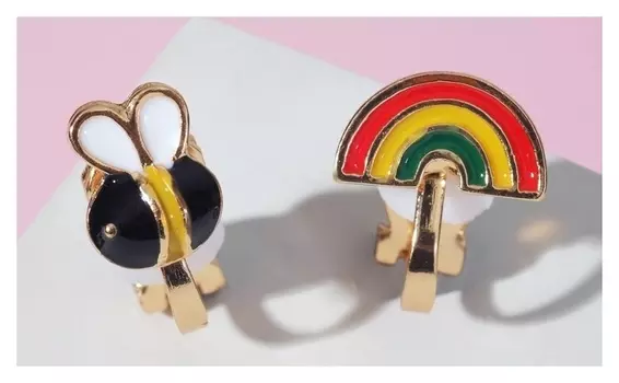 Клипсы детские "Выбражулька" радуга и пчёлка, цветные в золоте