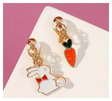 Клипсы детские "Выбражулька" зайчик с морковкой, цветные в золоте