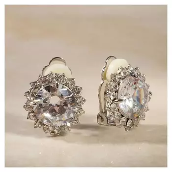 Клипсы кристалл, цвет белый в серебре