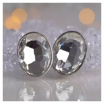 Клипсы "Вечеринка" овалы, цвет белый в серебре