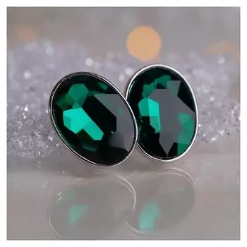 Клипсы "Вечеринка" овалы, цвет изумрудный в серебре