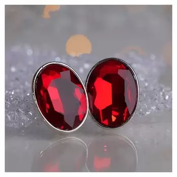 Клипсы "Вечеринка" овалы, цвет красный в серебре