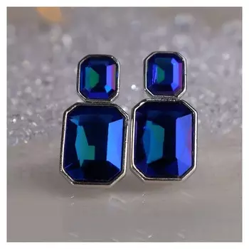 Клипсы "Вечеринка" ромбы, цвет синий в серебре