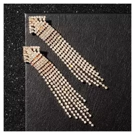 Клипсы "Водопад" ромб с нитями, цвет белый в золоте