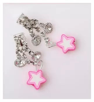 Клипсы "Звёздочки" стразы, цвет бело-малиновый