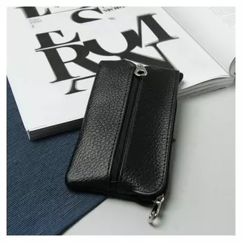 Ключница, 2 отдела на молнии, 2 кольца, цвет чёрный