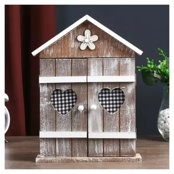 Ключница 6 крючков Дом со ставнями-сердечками 29,5х22,5х6 см