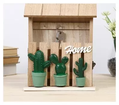 Ключница 6 крючков Кактусы в горшочках Home 26,8х21,7х6 см