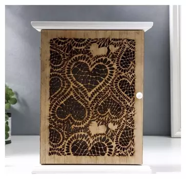 Ключница дерево 6 крючков "Ажурные сердца" 26,5х21,2х6,8 см