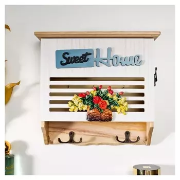 Ключница дерево 6 крючков "Корзина с цветами - Sweet Home" 24х8,7х26 см