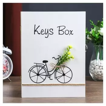 Ключница дерево 6 крючков "Велосипед с цветами" 26х19,5х5,5 см