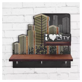 Ключница деревянная с полкой My City