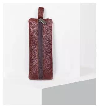 Ключница из натуральной кожи пулл-ап с отделом на молнии по центру и металлическим кольцом Цвет коричневый