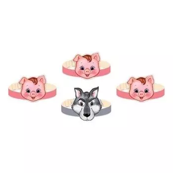 *кма-12837 комплект масок-ободков. играем в сказку. Три поросенка (В индивидуальной упаковке с европодвесом и клеевым клапаном)