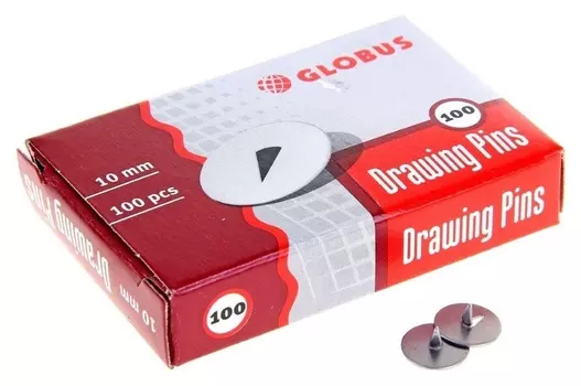 Кнопки металлические Globus, 10 мм, 100 шт.в уп. карт/коробка