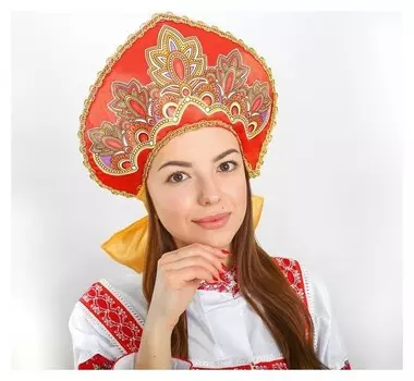 Кокошник "Павлово-посадский узор" на красном