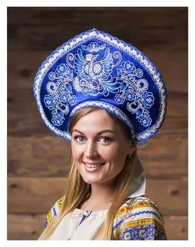 Кокошник "Птица", атлас, цвет синий