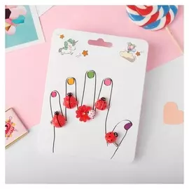 Кольца детские "Пальчики" (Наб. 5шт) божьи коровки, цвет красный, безразмерные