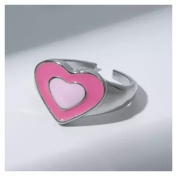 Кольцо Amore сердце, розовое в серебре, безразмерное