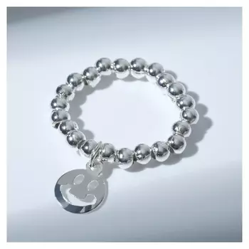 Кольцо "Цацки" смайлик, цвет серебро, безразмерное