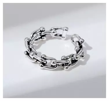 Кольцо "Цепь" модерн, цвет чернёное серебро, безразмерное