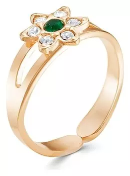 Кольцо детское "Цветок" мини, позолота, цвет бело-зелёный, безразмерное