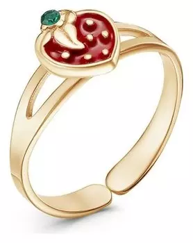 Кольцо детское "Клубничка" позолота, цвет красно-зелёный, безразмерное