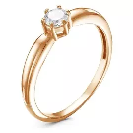 Кольцо "Классика" с камешком, позолота, цвет белый, 17 размер