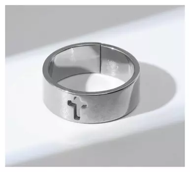 Кольцо "Крест" полость, цвет серебро, безразмерное