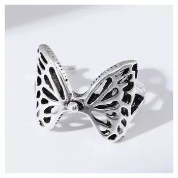 Кольцо "Крылья" бабочка, цвет серебро, безразмерное