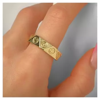 Кольцо "Медь" смайлики, цвет золото, безразмерное