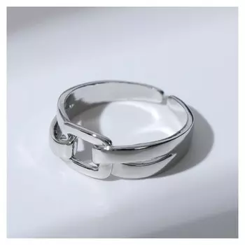 Кольцо "Пряжка" квадрат, цвет серебро, безразмерное