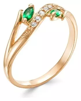 Кольцо "Роскошь изгиба", позолота, цвет зелёный, 16,5 размер