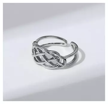 Кольцо "Сетка" широкое, цвет серебро, безразмерное