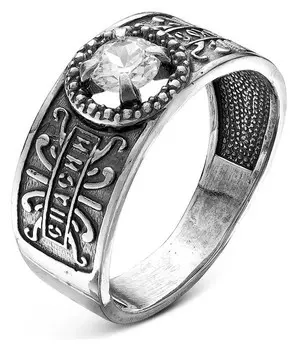 Кольцо "Спаси и сохрани" с вставкой посеребрение с оксидированием, 19 размер