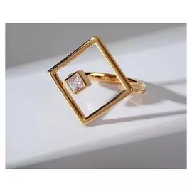 Кольцо "Тренд" страза в серединке, цвет белый в золоте, безразмерное