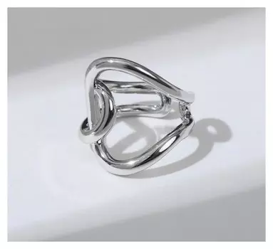 Кольцо "Узел" овалы, цвет серебро, безразмерное