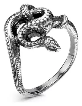 Кольцо "Змея" узел, посеребрение с оксидированием, 18,5 размер