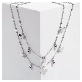 Колье "Бабочки" многоярусное, цвет серебро, 45см