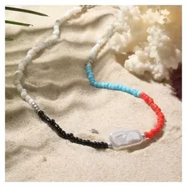 Колье "Бисер с плоским жемчугом" тренд, 4 цвета, цвет красно-чёрный, 40см