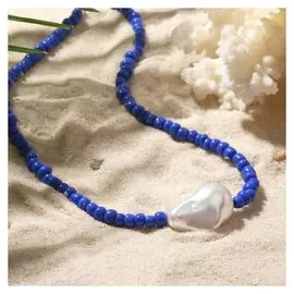 Колье "Бисер с жемчугом" тренд, цвет сине-белый, 34см