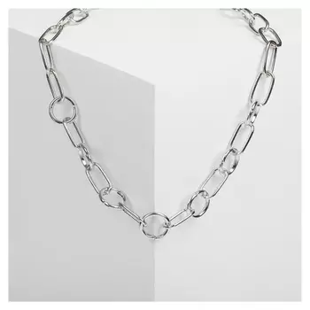 Колье "Цепь" круг через овал, цвет серебро