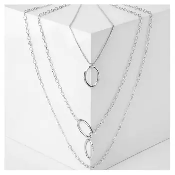 Колье "Цепь" овал, цвет серебро