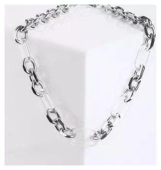 Колье "Цепь" полупрозрачные вставки, цвет серебро