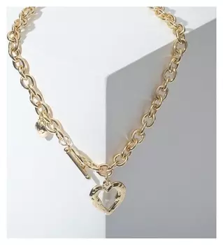 Колье "Цепь" сердце из коры, цвет золото, 46см