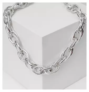 Колье "Цепь" утолщённые овалы, цвет серебро