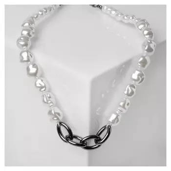 Колье "Цепь" жемчужные звенья, цвет белый в сером металле