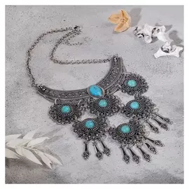 Колье "Гестия" четыре яруса, цвет голубой в чернённом серебре, L=35 см