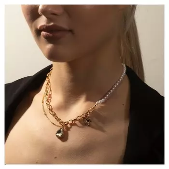 Колье "Капля" цветок, цвет белый в золоте, 35 см